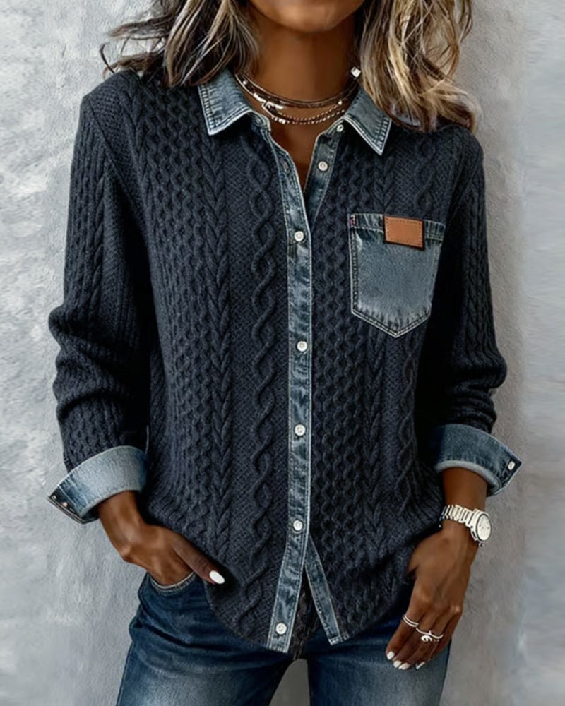 Wendy | Camisa de Manga Larga con parches de Denim - Inés Atelier
