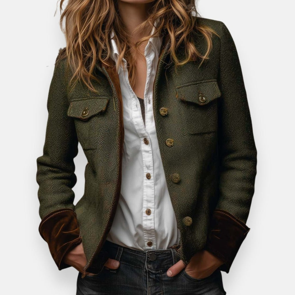 Daniela | Chaqueta de tweed con detalles de terciopelo - Inés Atelier