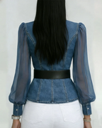 Filippa | Blusa de denim con mangas de gasa ligera