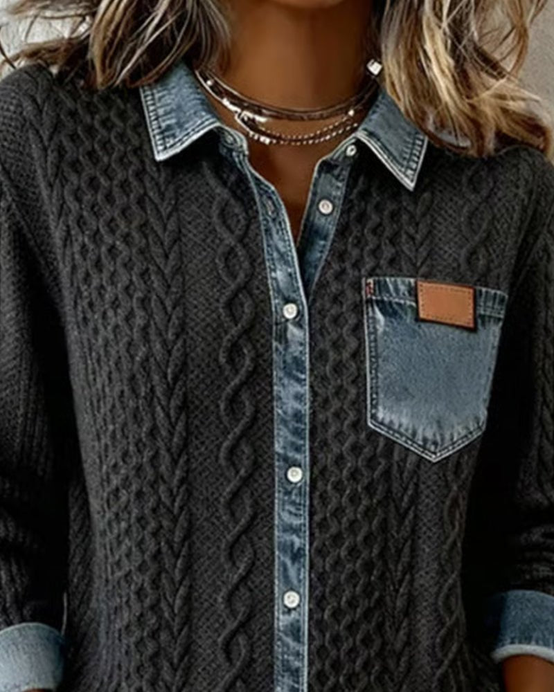 Wendy | Camisa de Manga Larga con parches de Denim - Inés Atelier