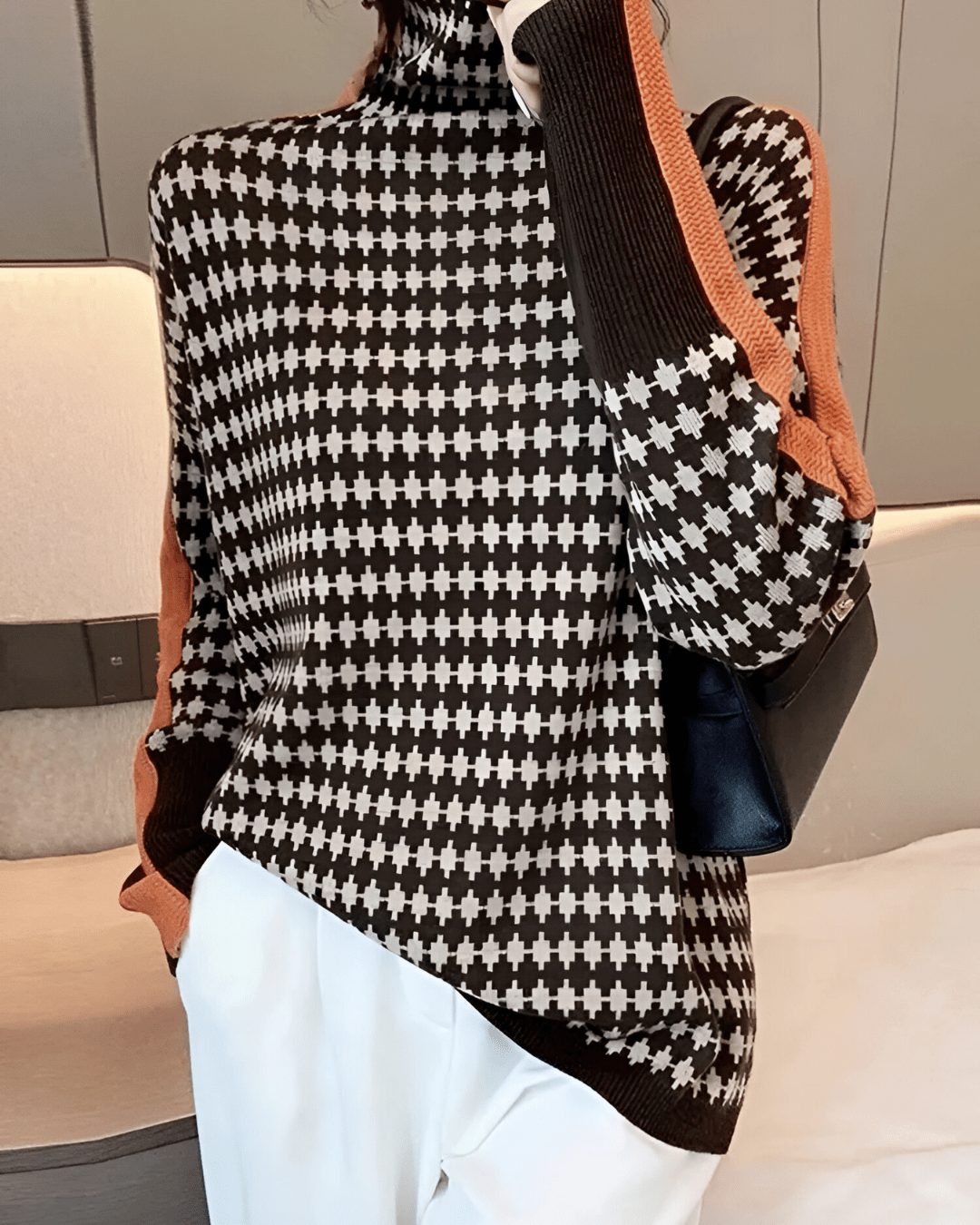 Linea™ – Eleganter Pullover mit Hohem Kragen und Geometrischem Muster - Street Atelier