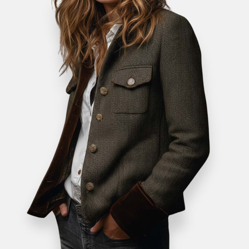 Daniela | Chaqueta de tweed con detalles de terciopelo - Inés Atelier