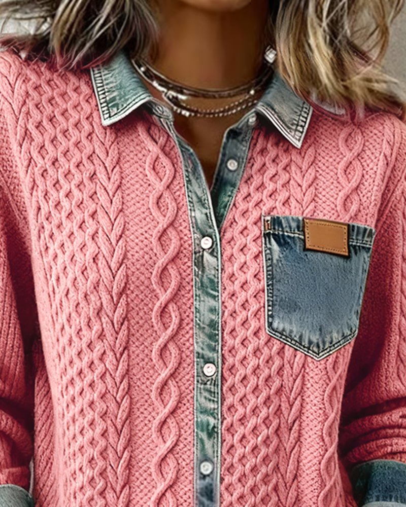 Wendy | Camisa de Manga Larga con parches de Denim - Inés Atelier