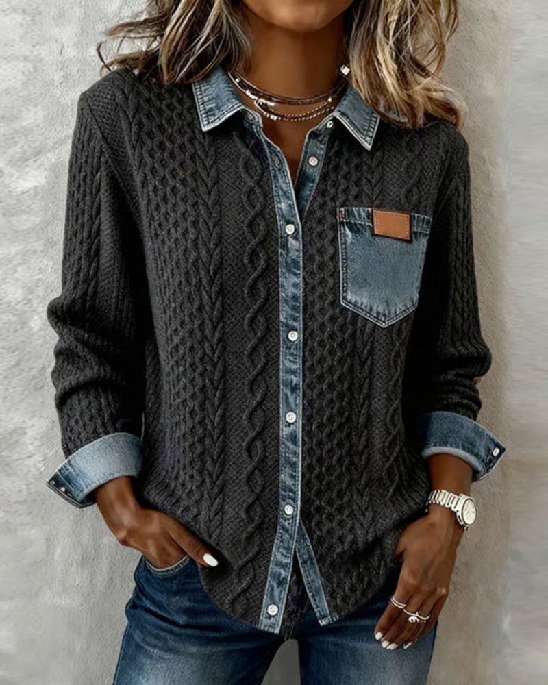 Wendy | Camisa de Manga Larga con parches de Denim - Inés Atelier