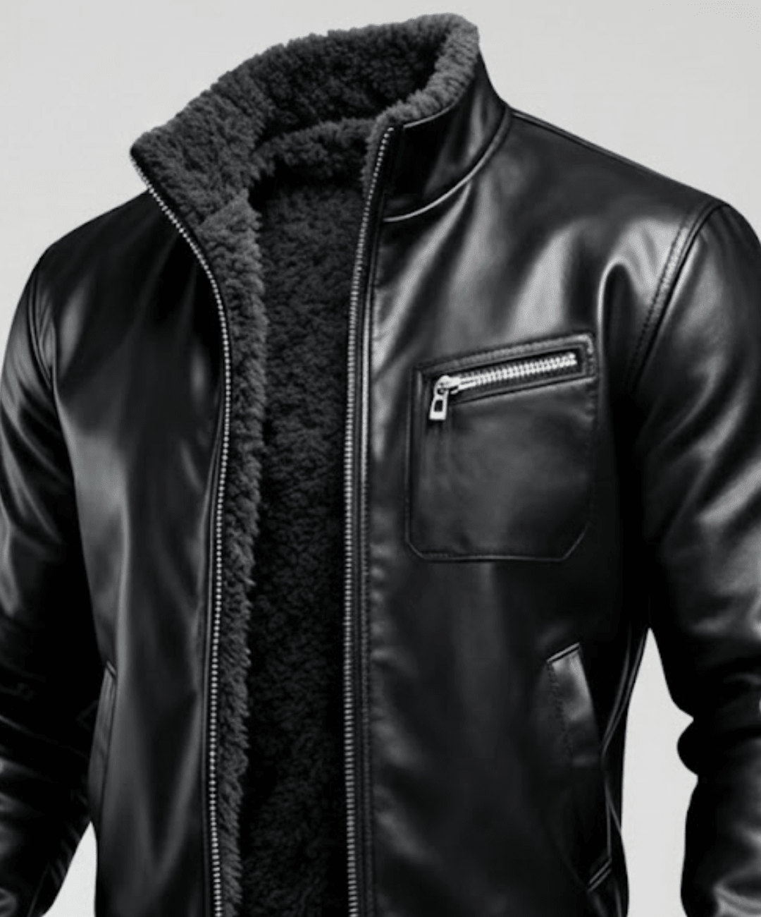 RUBÉN™ | CHAQUETA DE CUERO NEGRO CÁLIDO CON FORRO DE SHERPA - Street Atelier