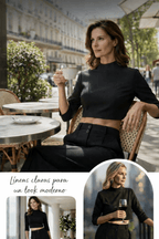 Celia | Elegante conjunto compuesto por top corto y pantalón ancho para mujer. - Inés Atelier