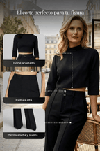 Celia | Elegante conjunto compuesto por top corto y pantalón ancho para mujer. - Inés Atelier