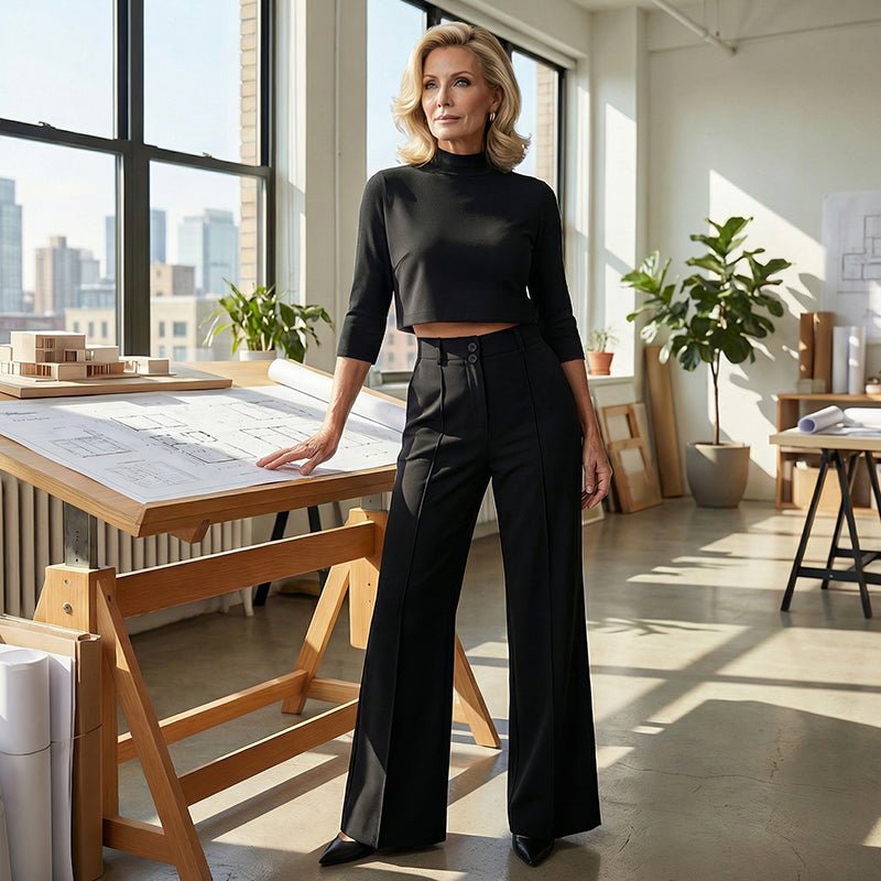 Celia | Elegante conjunto compuesto por top corto y pantalón ancho para mujer. - Inés Atelier