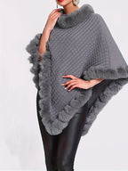 Zahara | Poncho de punto con ribete de piel sintética - Inés Atelier