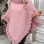 Zahara | Poncho de punto con ribete de piel sintética - Inés Atelier