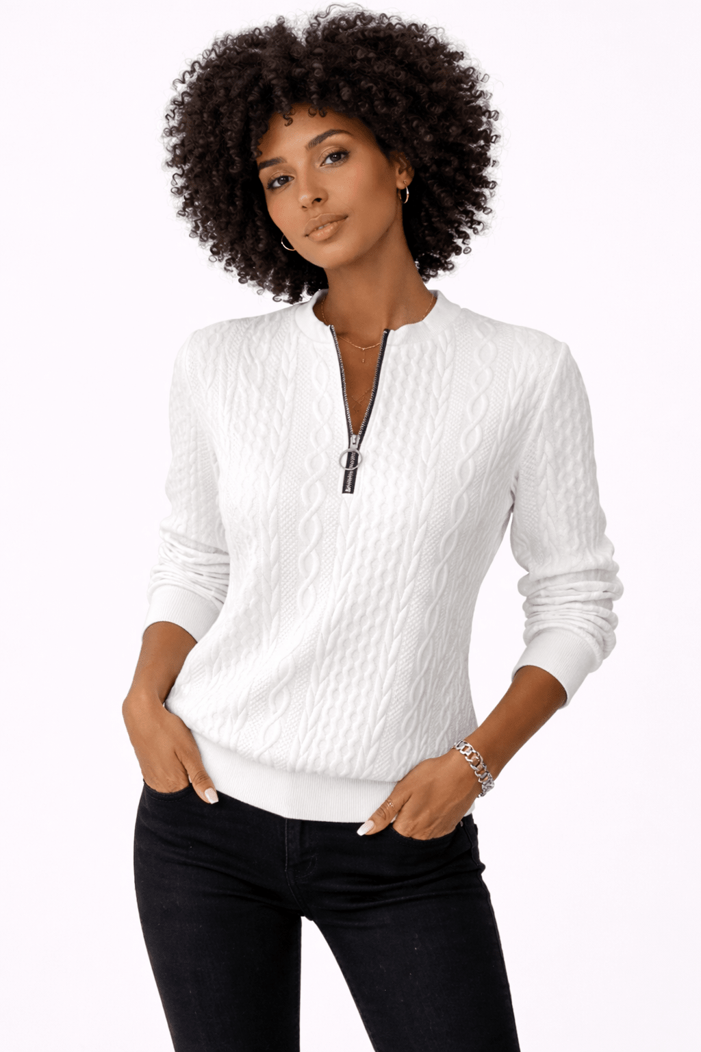 Gala | Jersey con cremallera frontal y tejido de punto trenzado - Street Atelier