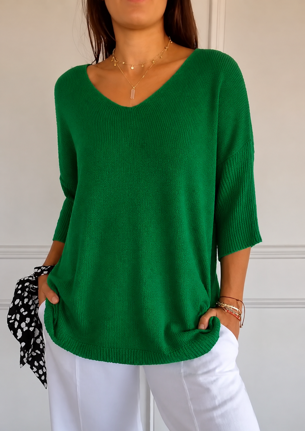 Jimena | Jersey de punto con mangas 3/4 y cuello en V.