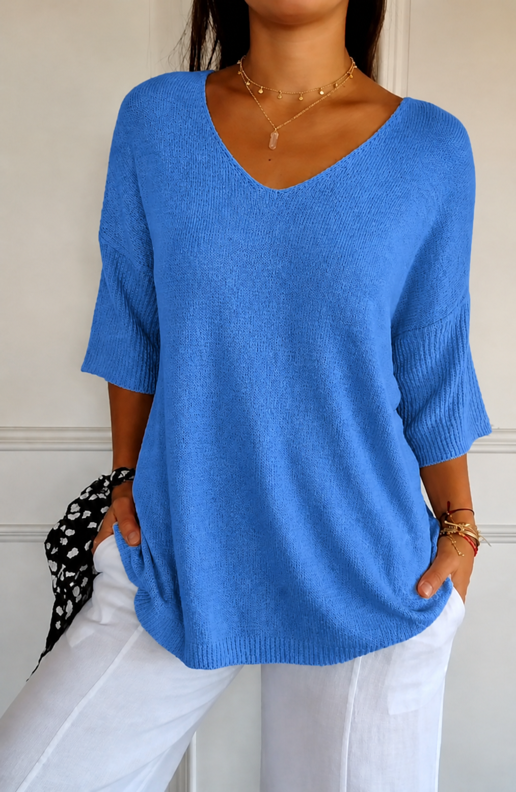 Jimena | Jersey de punto con mangas 3/4 y cuello en V.