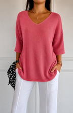 Jimena | Jersey de punto con mangas 3/4 y cuello en V.