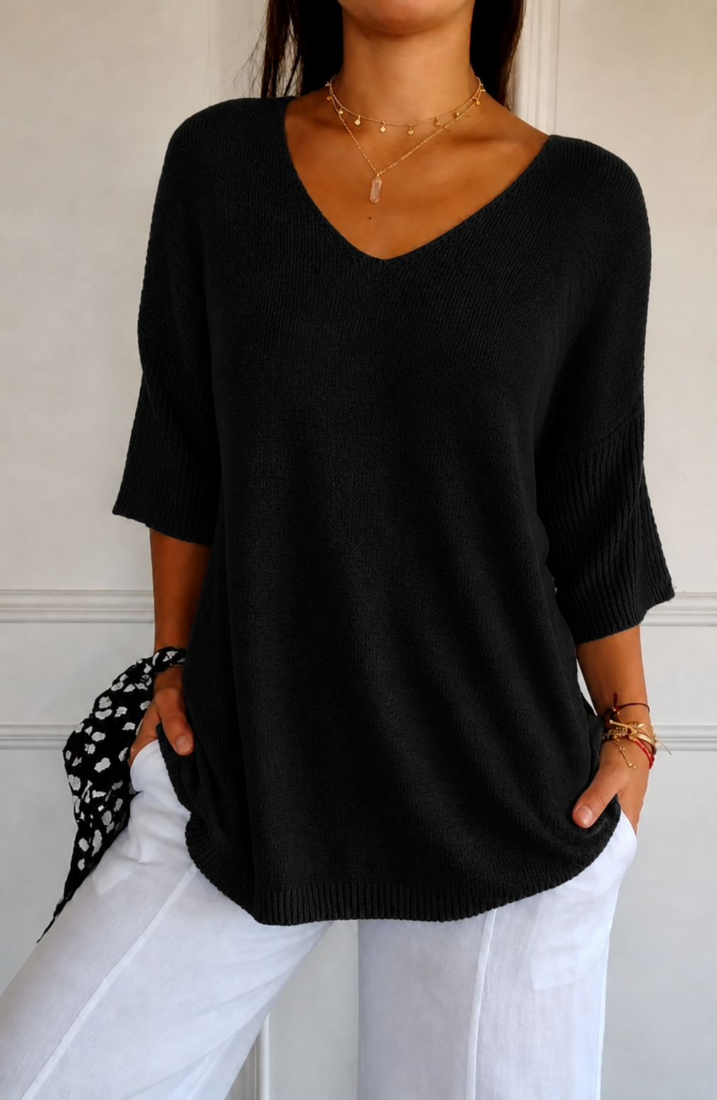 Jimena | Jersey de punto con mangas 3/4 y cuello en V.