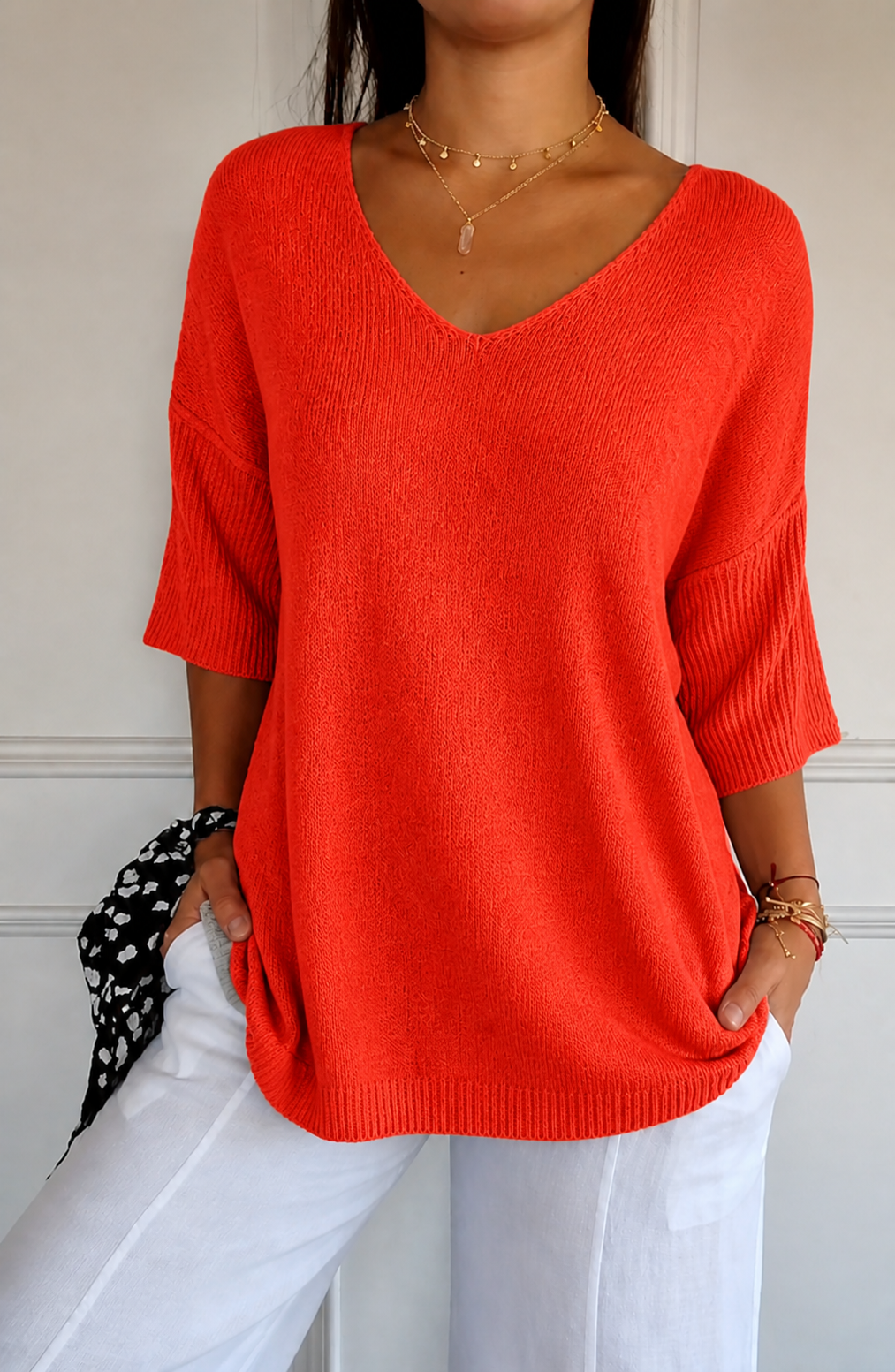 Jimena | Jersey de punto con mangas 3/4 y cuello en V.