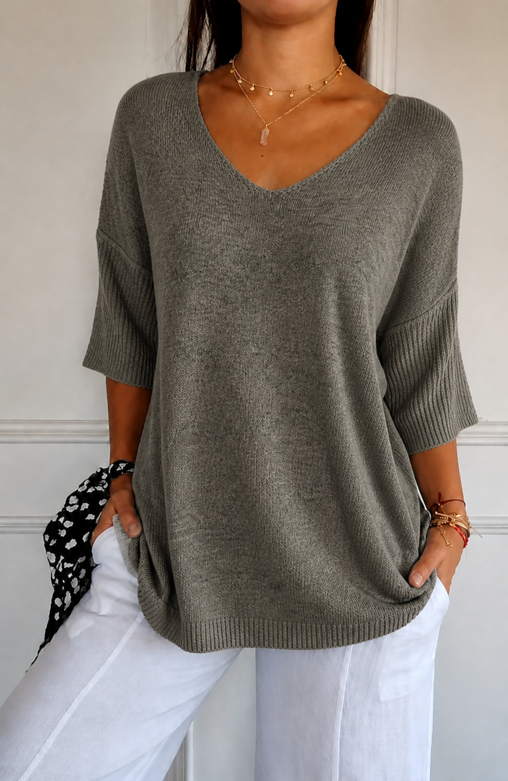 Jimena | Jersey de punto con mangas 3/4 y cuello en V.