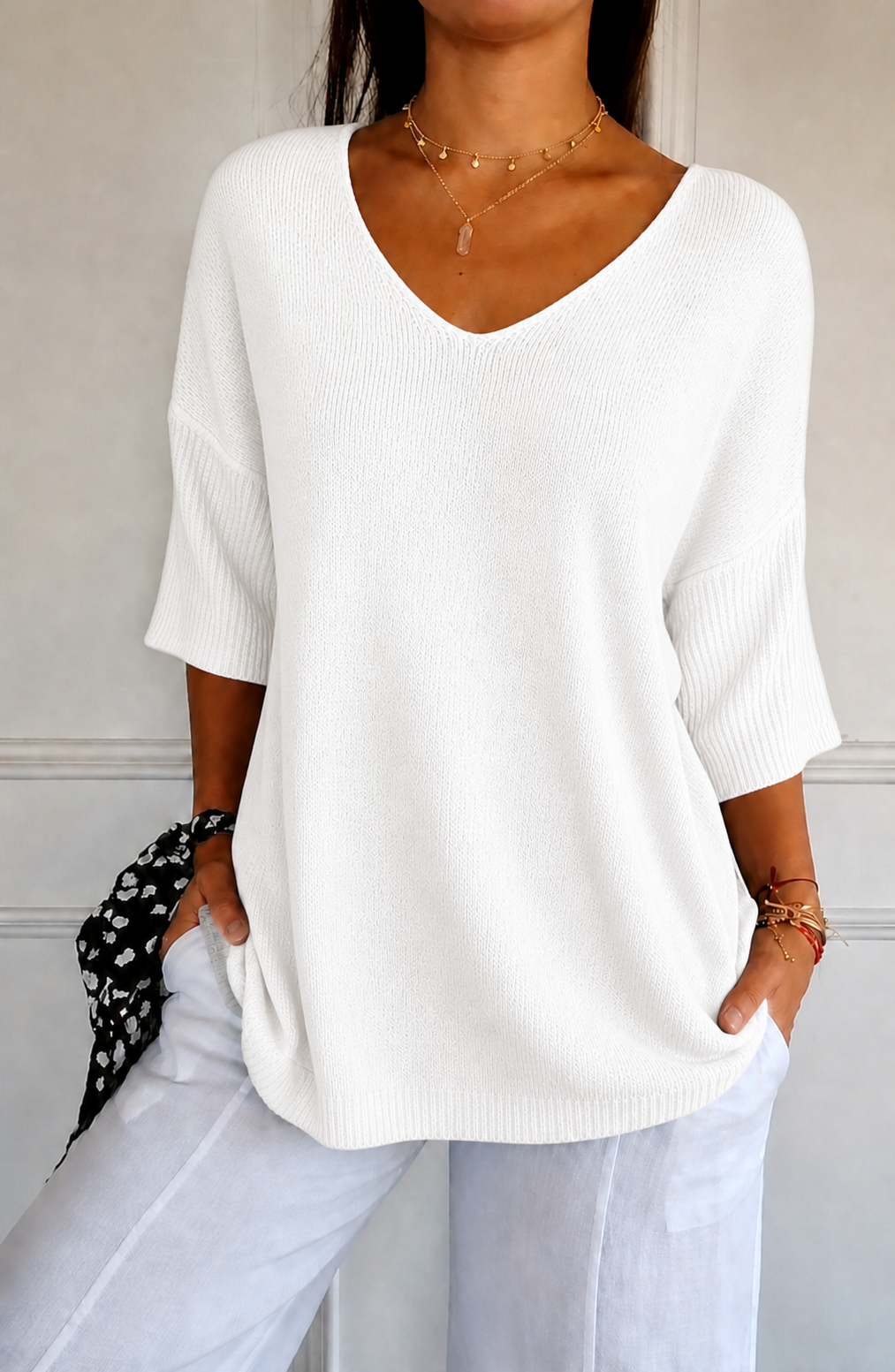Jimena | Jersey de punto con mangas 3/4 y cuello en V.