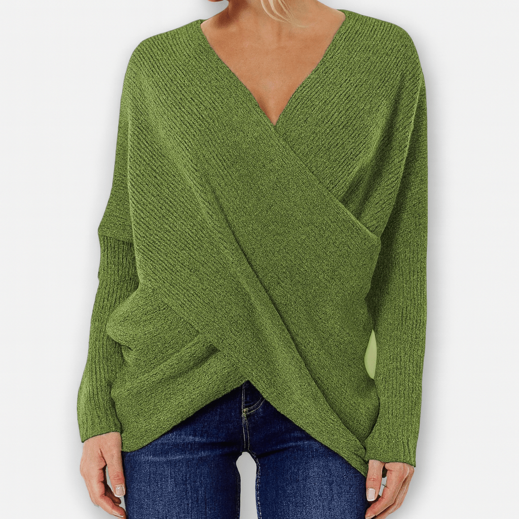 Strickpullover im Wickelstil – Eleganter grüner Komfort - Street Atelier