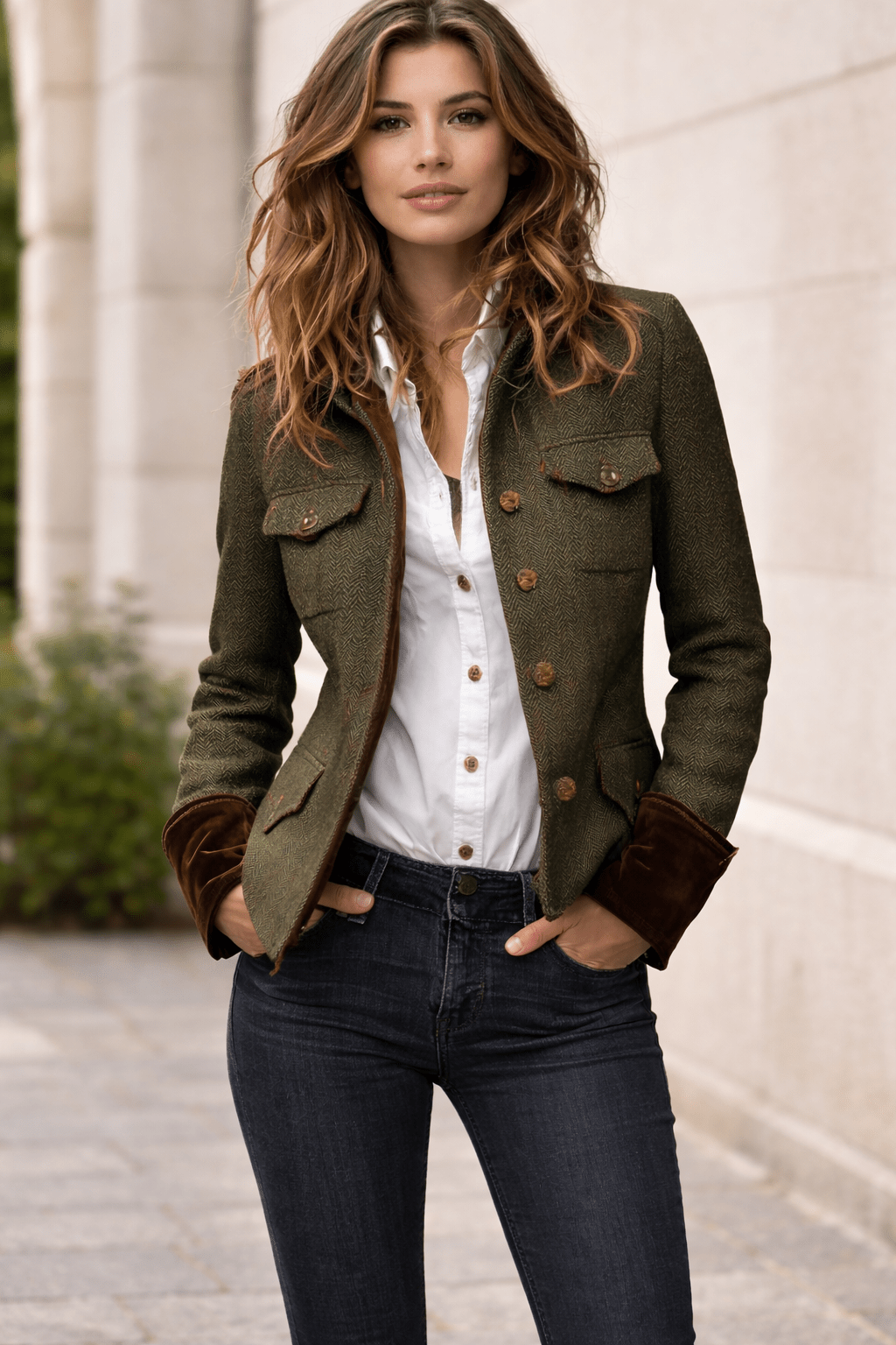 Daniela | Chaqueta de tweed con detalles de terciopelo - Street Atelier