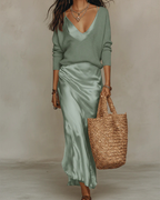 Regina | Vestido Satinado con Jersey Integrado