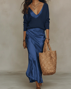 Regina | Vestido Satinado con Jersey Integrado