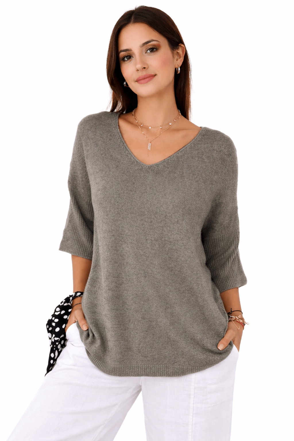 Jimena | Jersey de punto con mangas 3/4 y cuello en V. - Street Atelier