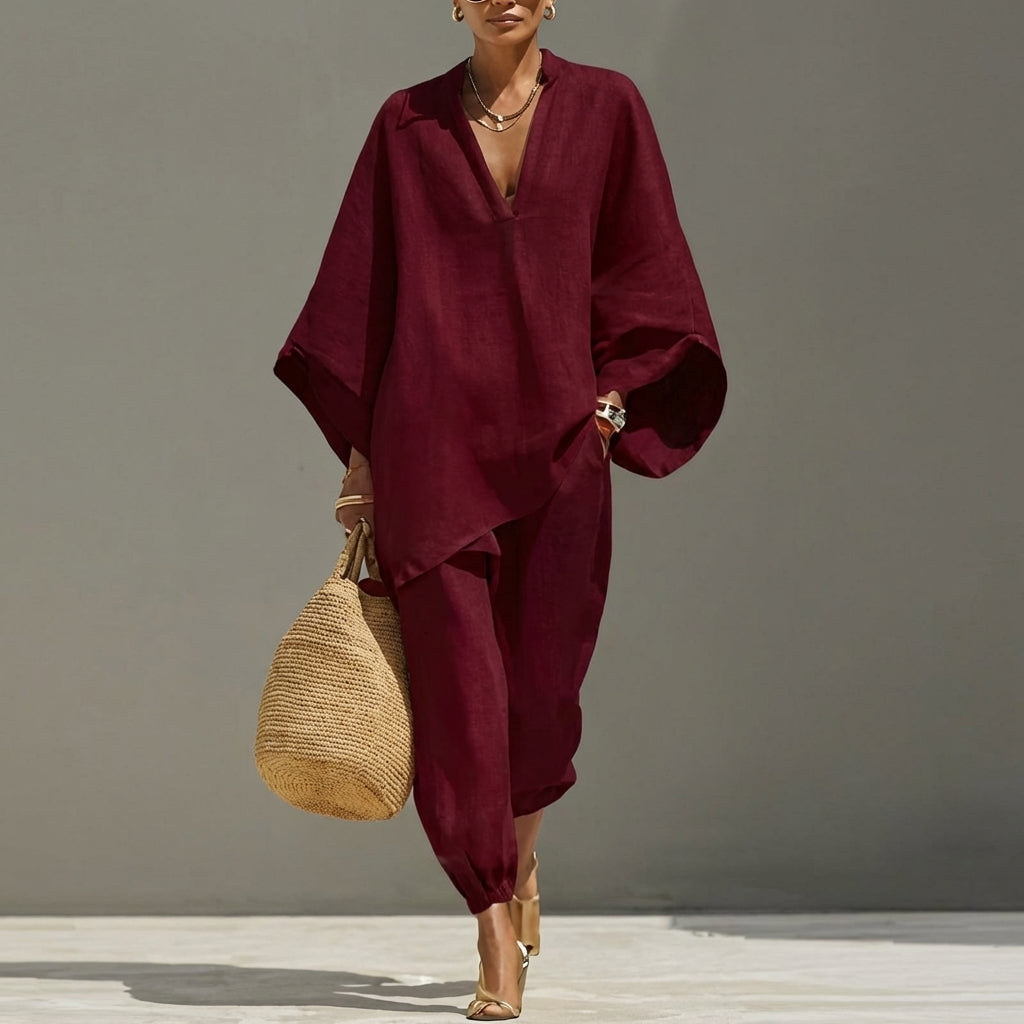 Paloma | Conjunto Casual de Dos Piezas con Cuello en V para Mujer