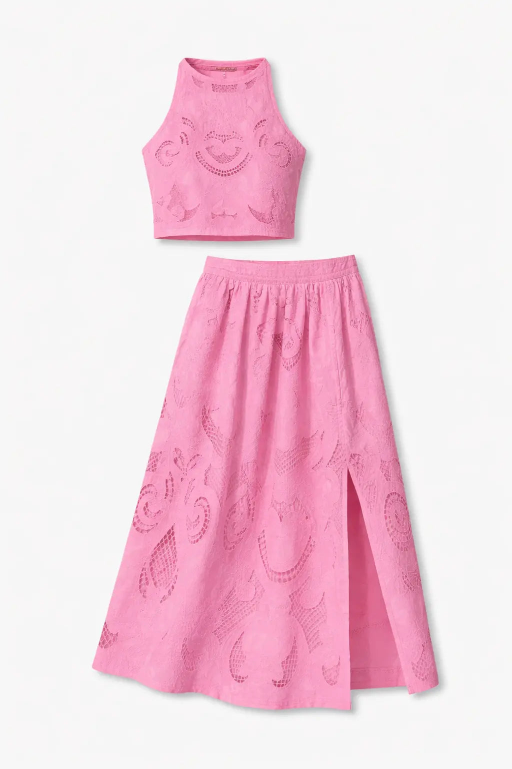 Tamara | Conjunto Rosa con Top y Falda Calada