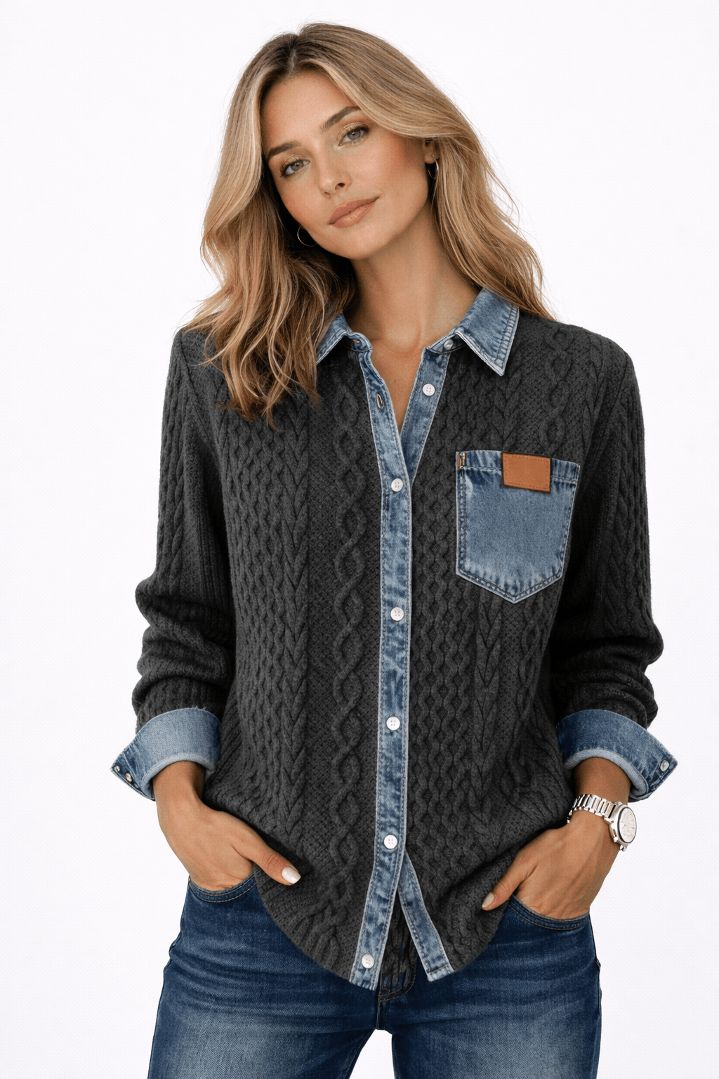 Wendy | Camisa de Manga Larga con parches de Denim - Street Atelier