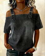 Abril | Blusa con hombros descubiertos y tirantes de denim