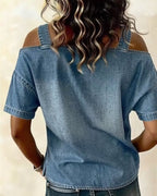 Abril | Blusa con hombros descubiertos y tirantes de denim