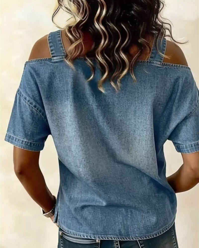 Abril | Blusa con hombros descubiertos y tirantes de denim