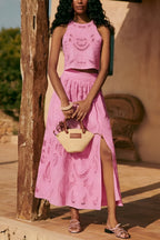 Tamara | Conjunto Rosa con Top y Falda Calada