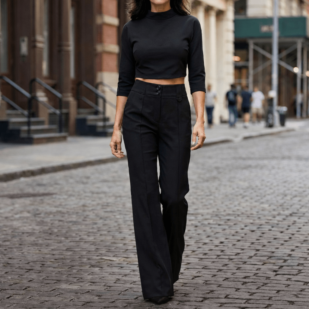 Celia | Elegante conjunto compuesto por top corto y pantalón ancho para mujer. - Inés Atelier