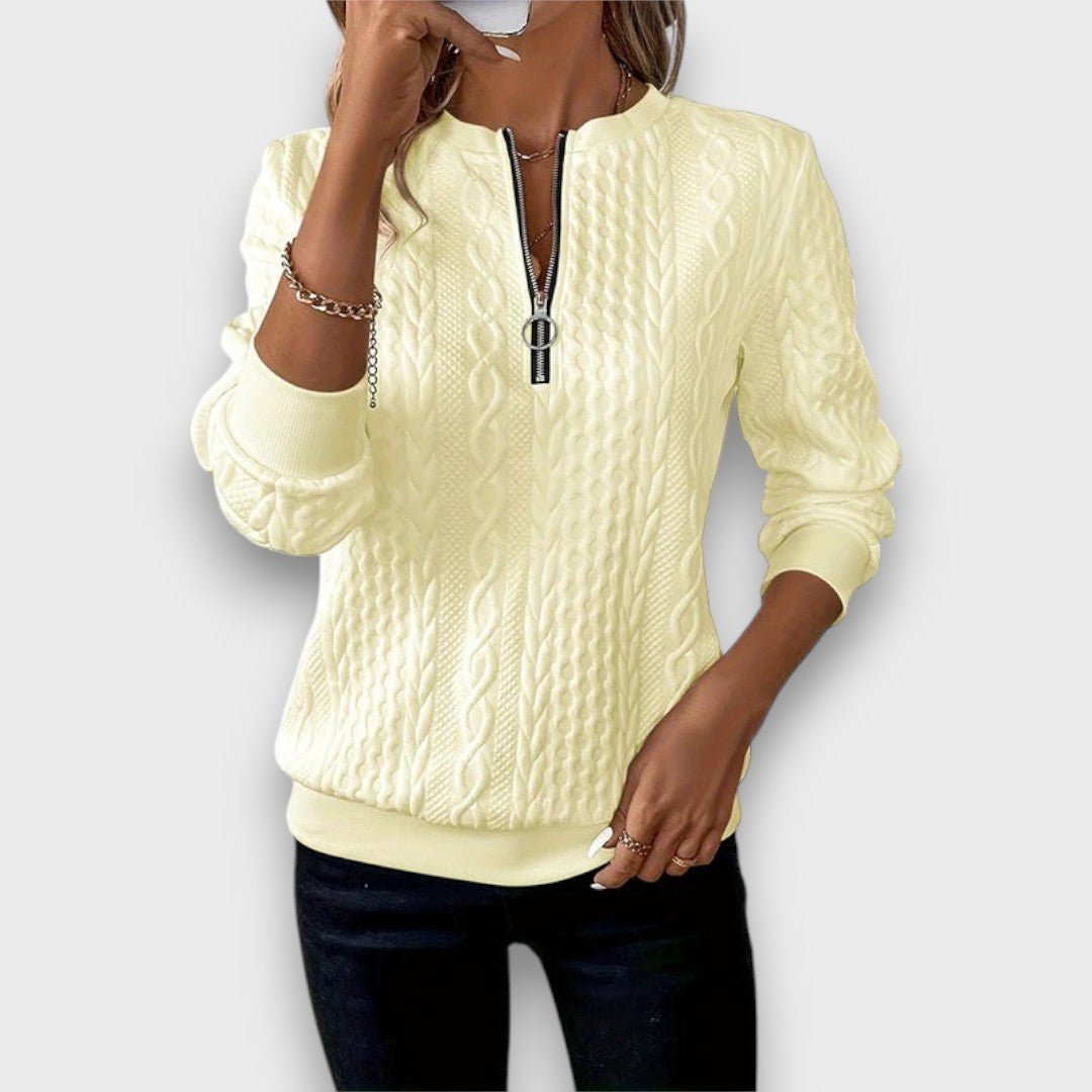 Blanca | Jersey con cremallera frontal y tejido de punto trenzado - Inés Atelier