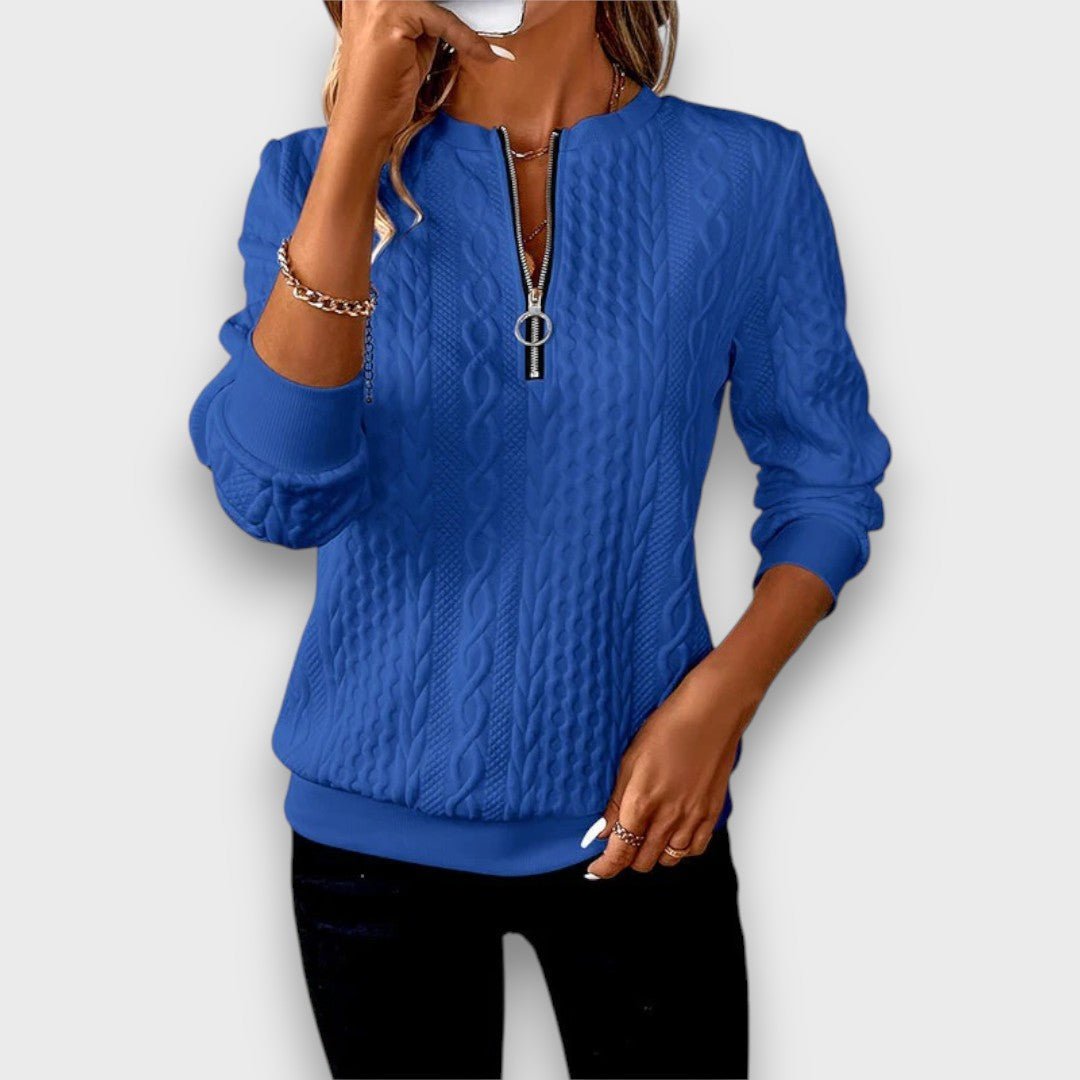 Blanca | Jersey con cremallera frontal y tejido de punto trenzado - Inés Atelier