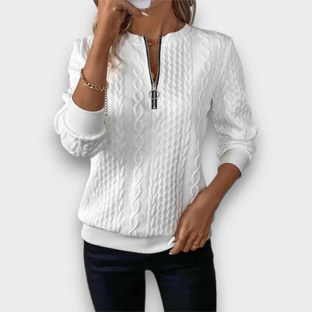 Blanca | Jersey con cremallera frontal y tejido de punto trenzado - Inés Atelier