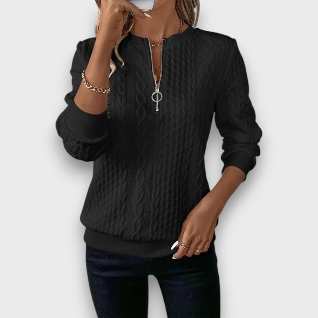 Blanca | Jersey con cremallera frontal y tejido de punto trenzado - Inés Atelier