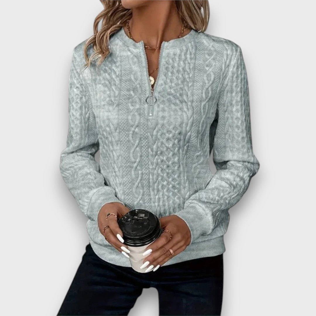 Blanca | Jersey con cremallera frontal y tejido de punto trenzado - Inés Atelier