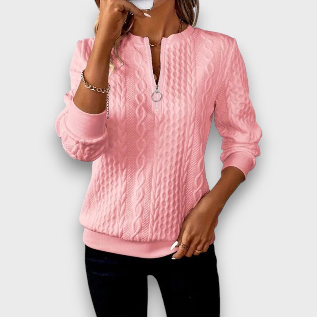 Blanca | Jersey con cremallera frontal y tejido de punto trenzado - Inés Atelier