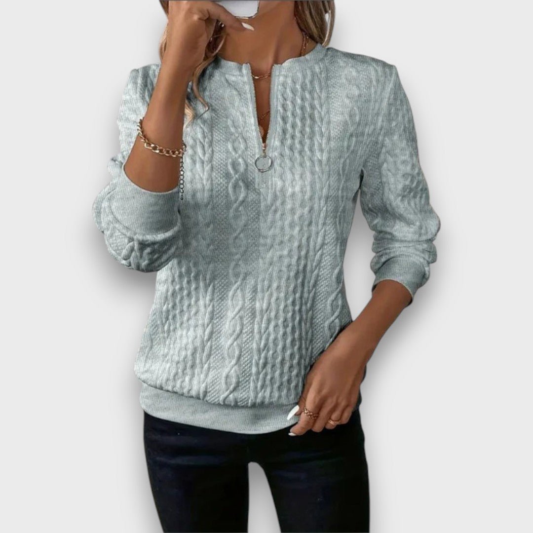 Blanca | Jersey con cremallera frontal y tejido de punto trenzado - Inés Atelier