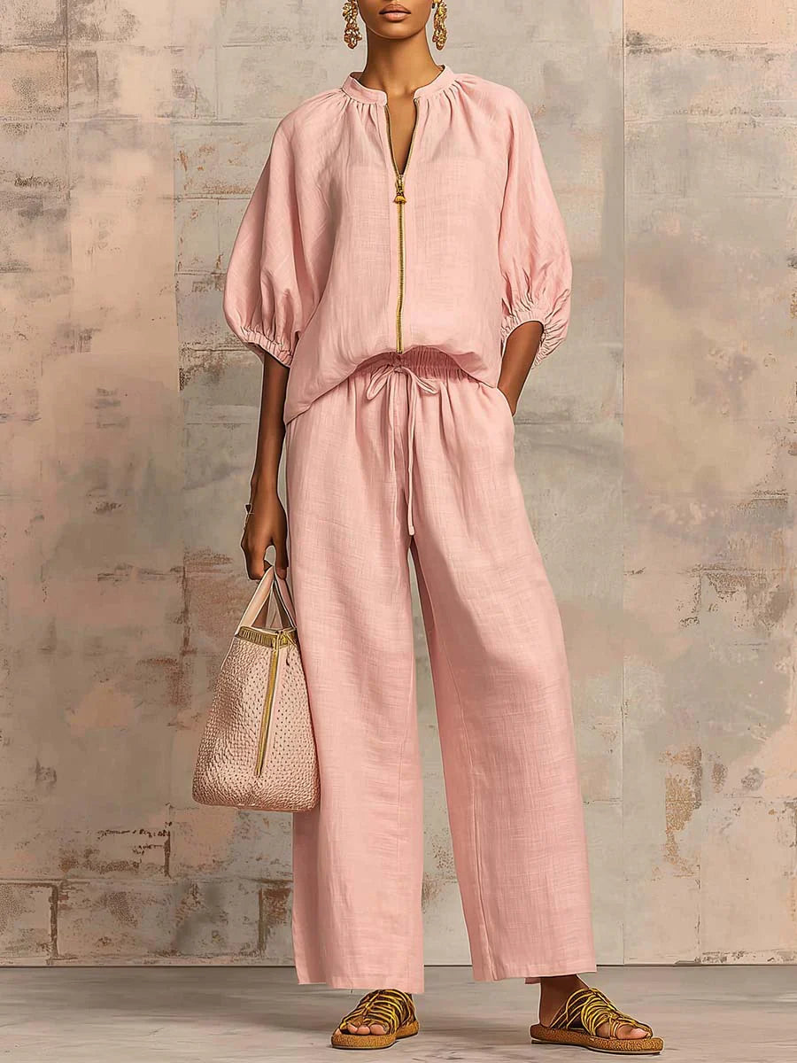 Martina | Conjunto de dos piezas: Camisa de estilo relajado y pantalón de pernera ancha