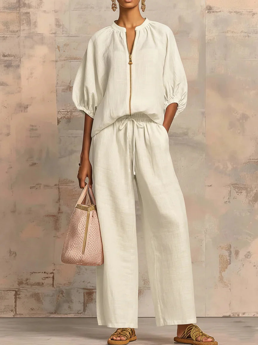 Martina | Conjunto de dos piezas: Camisa de estilo relajado y pantalón de pernera ancha