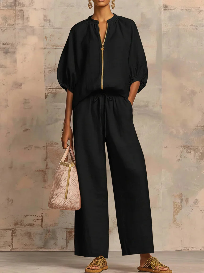 Martina | Conjunto de dos piezas: Camisa de estilo relajado y pantalón de pernera ancha