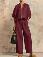 Martina | Conjunto de dos piezas: Camisa de estilo relajado y pantalón de pernera ancha