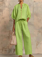 Martina | Conjunto de dos piezas: Camisa de estilo relajado y pantalón de pernera ancha