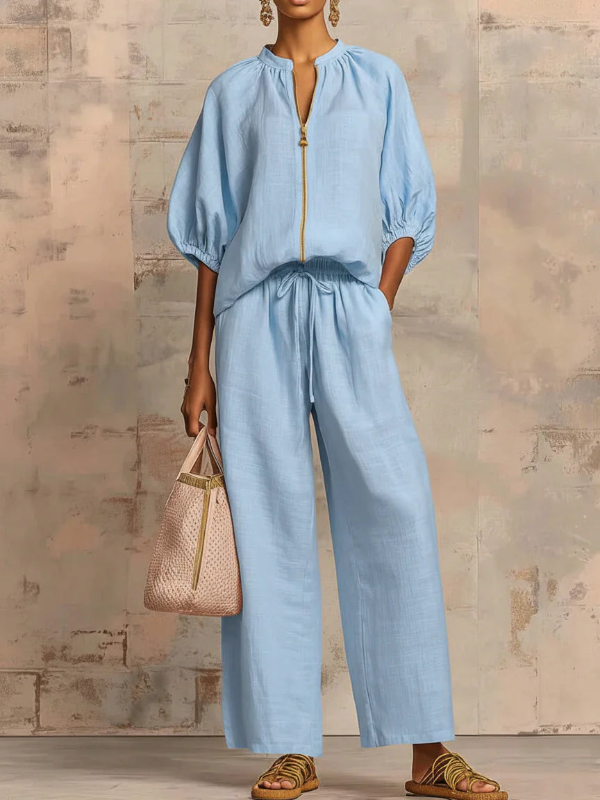 Martina | Conjunto de dos piezas: Camisa de estilo relajado y pantalón de pernera ancha
