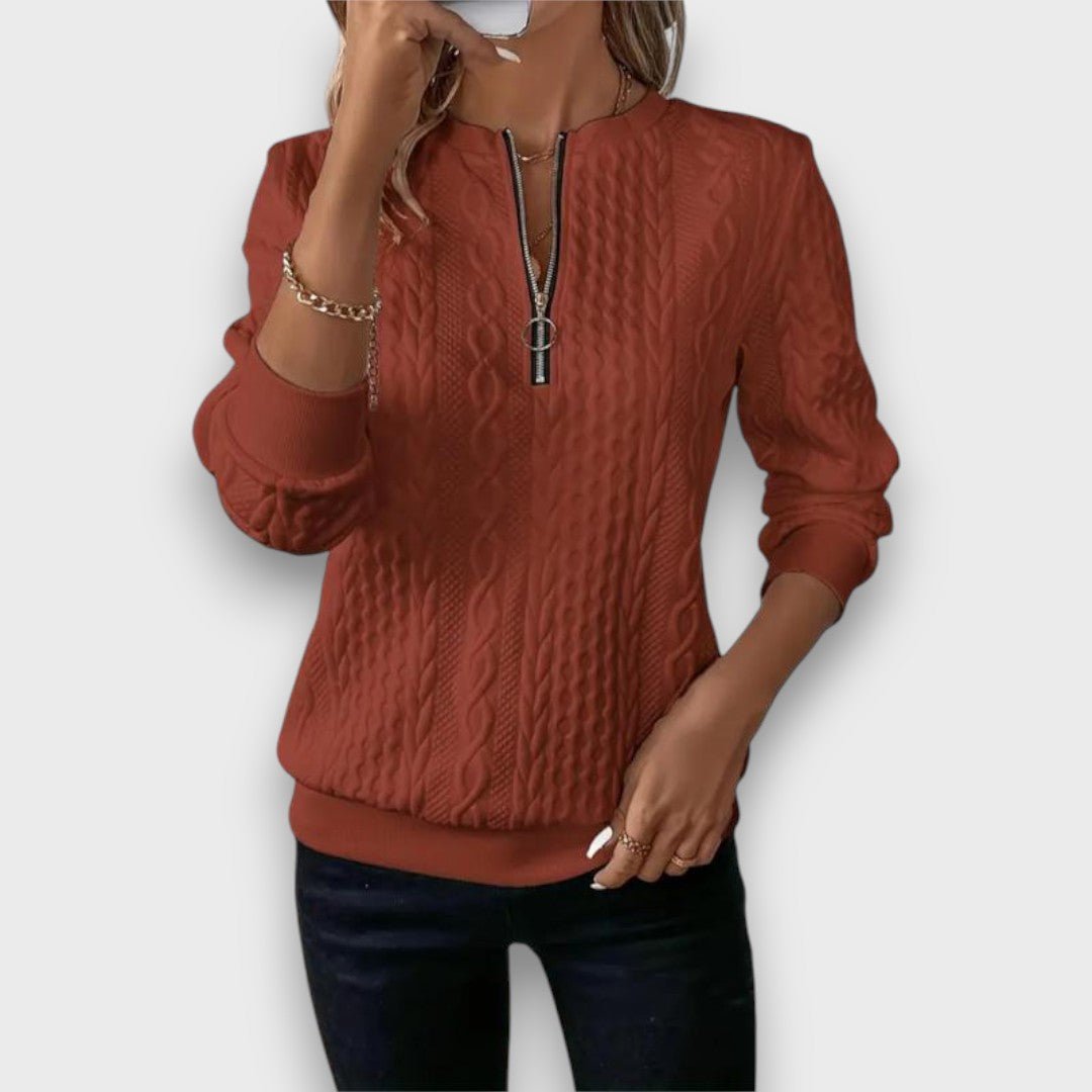 Blanca | Jersey con cremallera frontal y tejido de punto trenzado - Inés Atelier