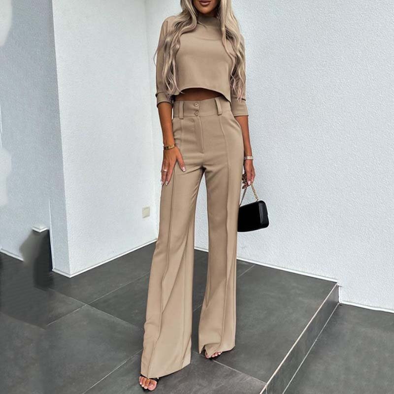 Celia | Elegante conjunto compuesto por top corto y pantalón ancho para mujer. - Inés Atelier